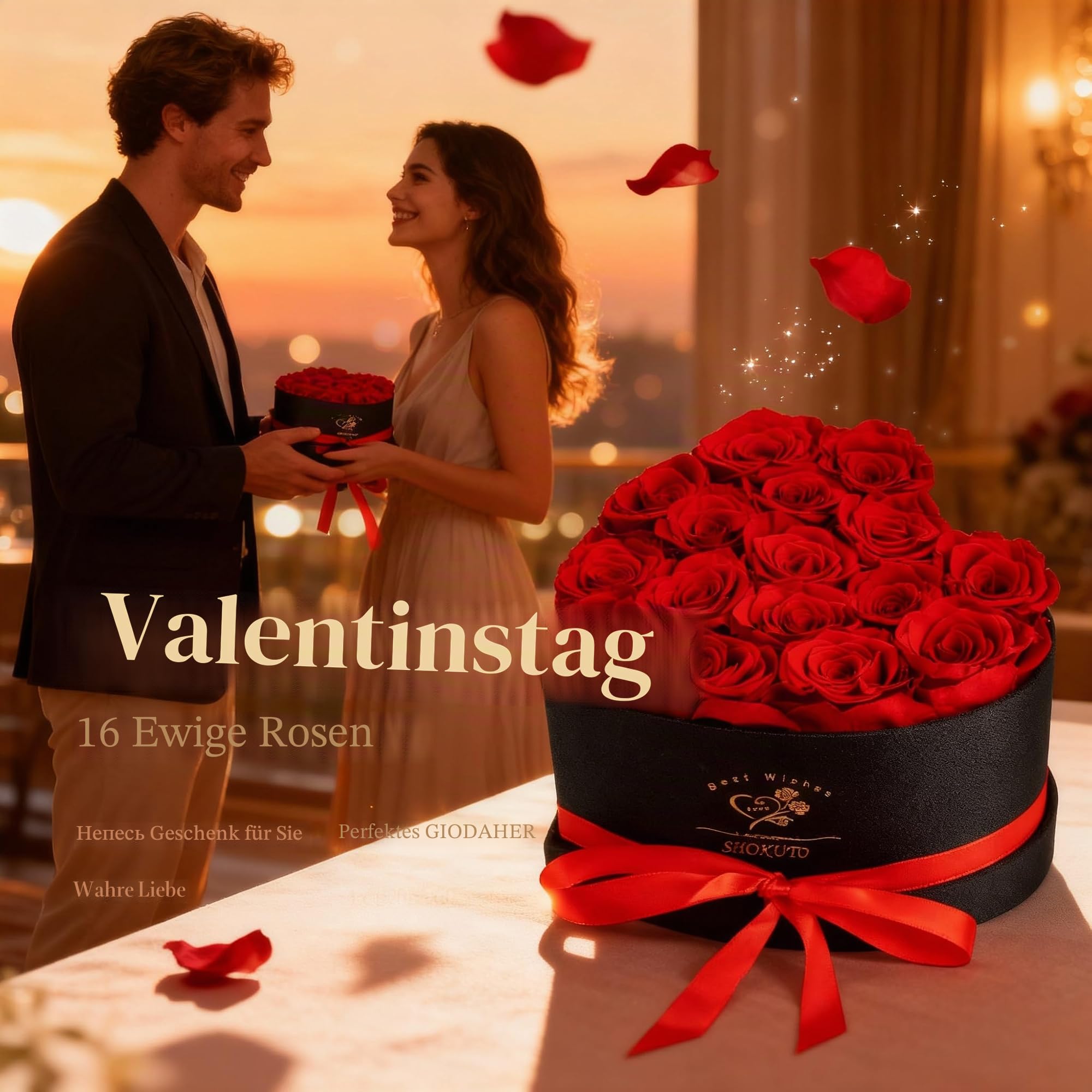 16 Stück Ewige Rosen in Herzbox Rosen - Ewige Blumen-Geschenkbox Geschenke für Frauen zum Valentinstag, Muttertag, Weihnachten, Geburtstag, Hochzeitstag (Rot)