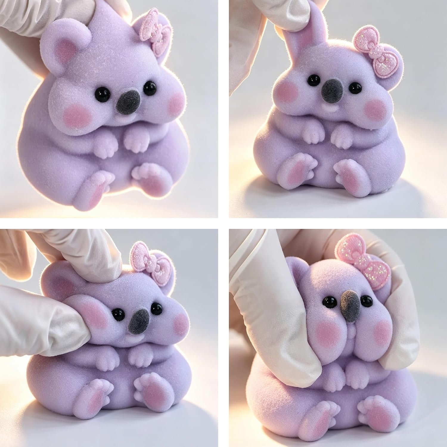 Handmade Taba Squishy Koala Toy - Realistic Silicone Fidget Toy, Ultra-Soft Mochi Sensory Gift for Kids & Girls, Cute Animal Anxiety Companion (Purplish-Gray)