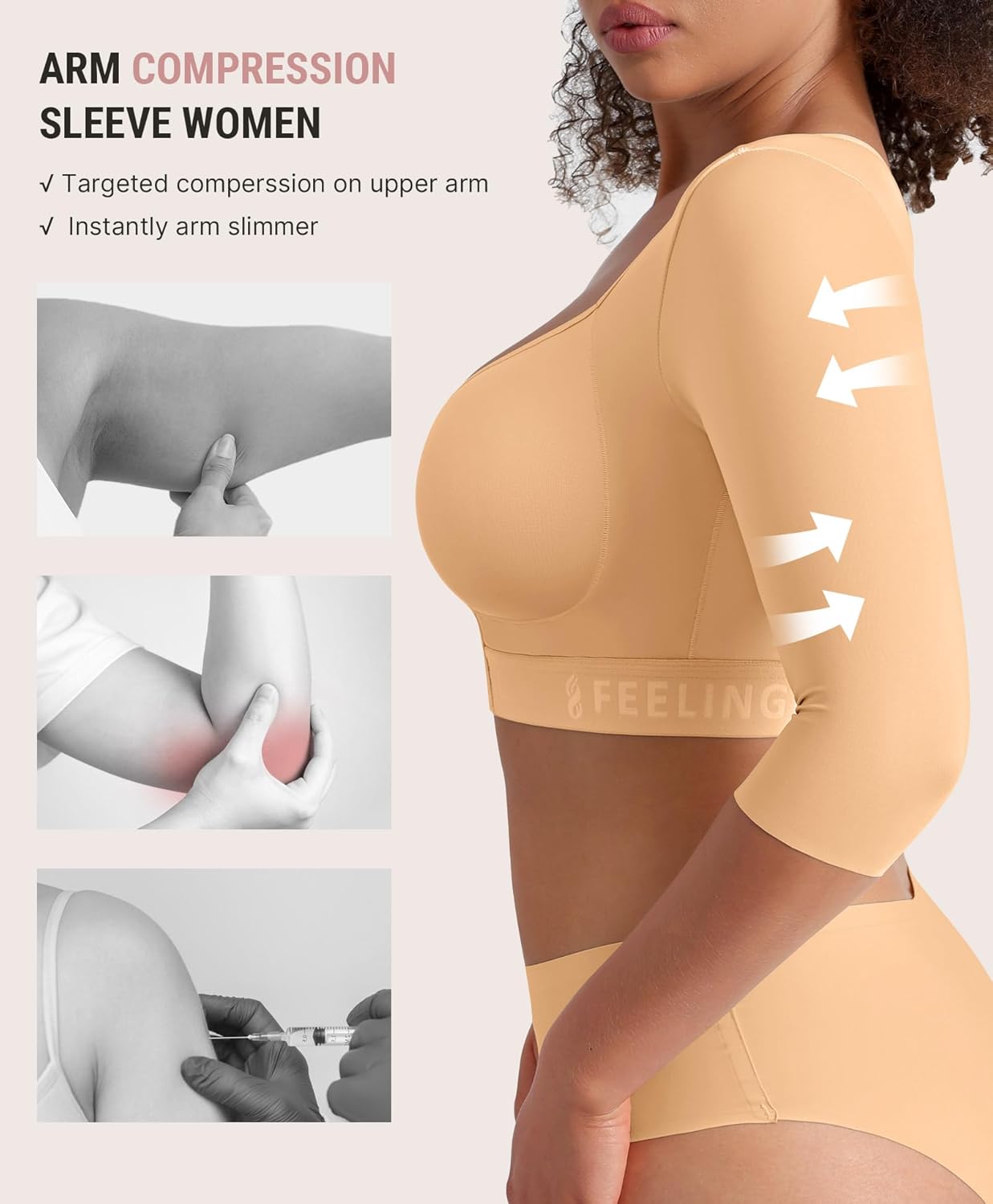 FeelinGirl Arm Compression Sleeve Women Upper Arm Shaper Post Surgery Front Closure Shapewear Bra - Image 2