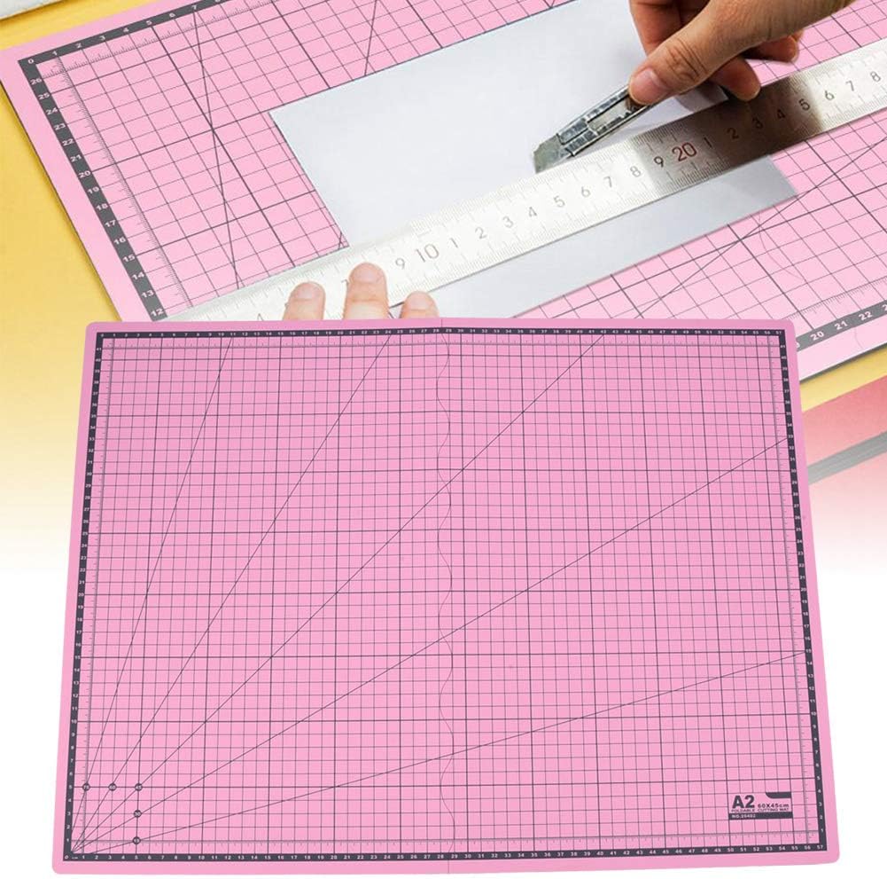 Portable Folding A2 Self Healing Cutting Mat with Grid Lines for Paper Leather Fabric Crafts, Non Slip Carving Pad for Writing Drawing Engraving and DIY Projects (Pink)