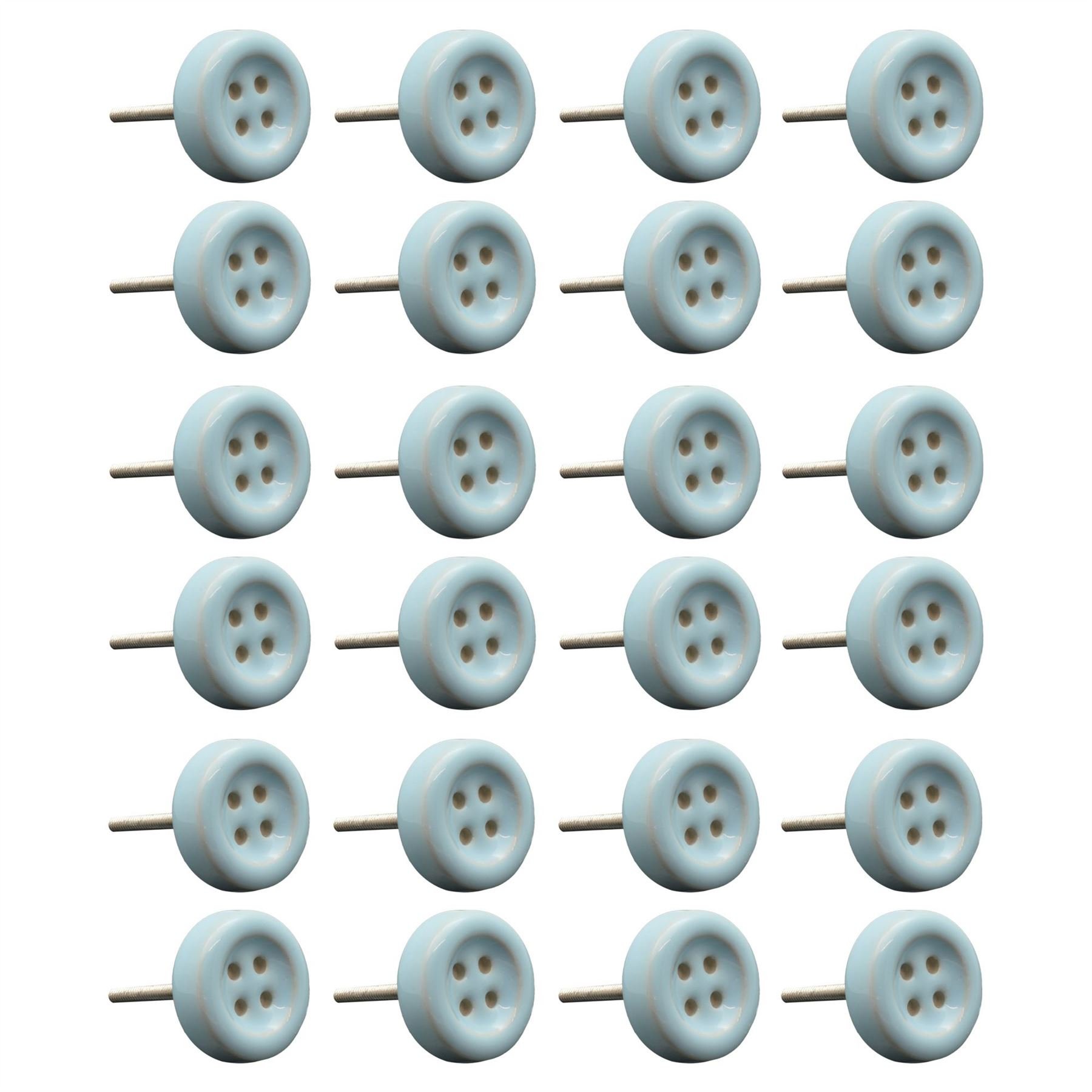 Nicola Spring Ceramic Cupboard Drawer Knobs - Button Design - Blue - Pack of 24