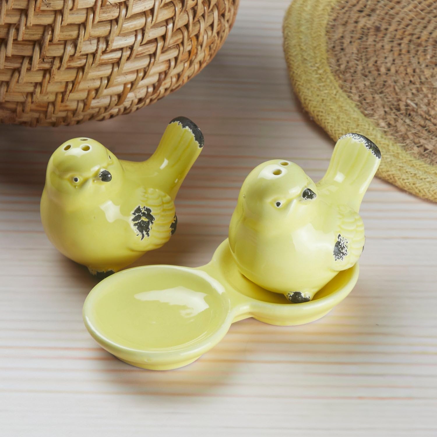 Kookee Ceramic Salt Pepper Set of 2 with Tray | White, Yellow (10663) — Amazon image 2