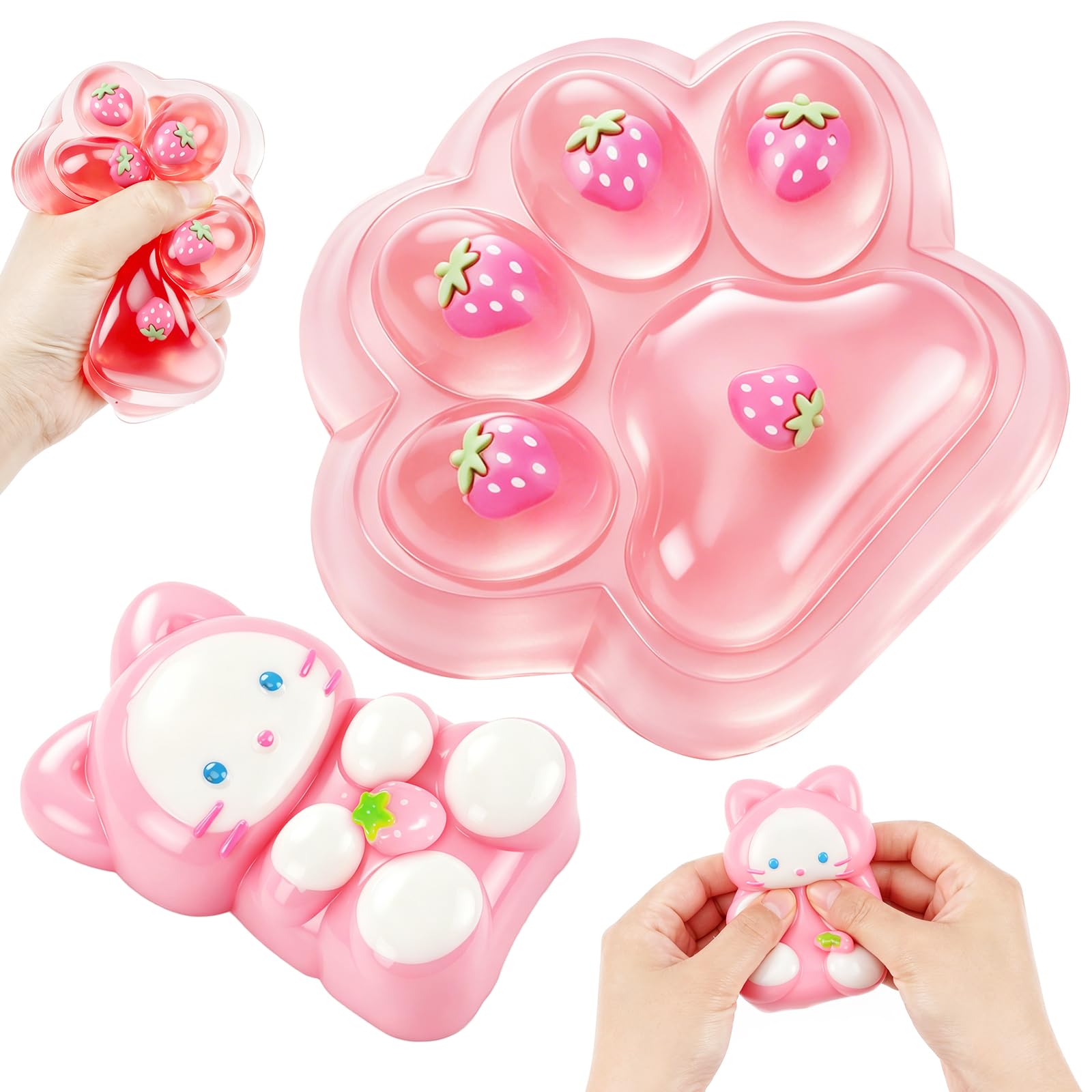 2Pcs Taba Squishy Set, Giant Taba Squishy Paw Toys, Super Soft Big Strawberry Cat Paw Squeeze Toys, Fufu Squishy Squeeze Toy Squishes Kit for Stress Relief Sensory Play Fidget Gifts