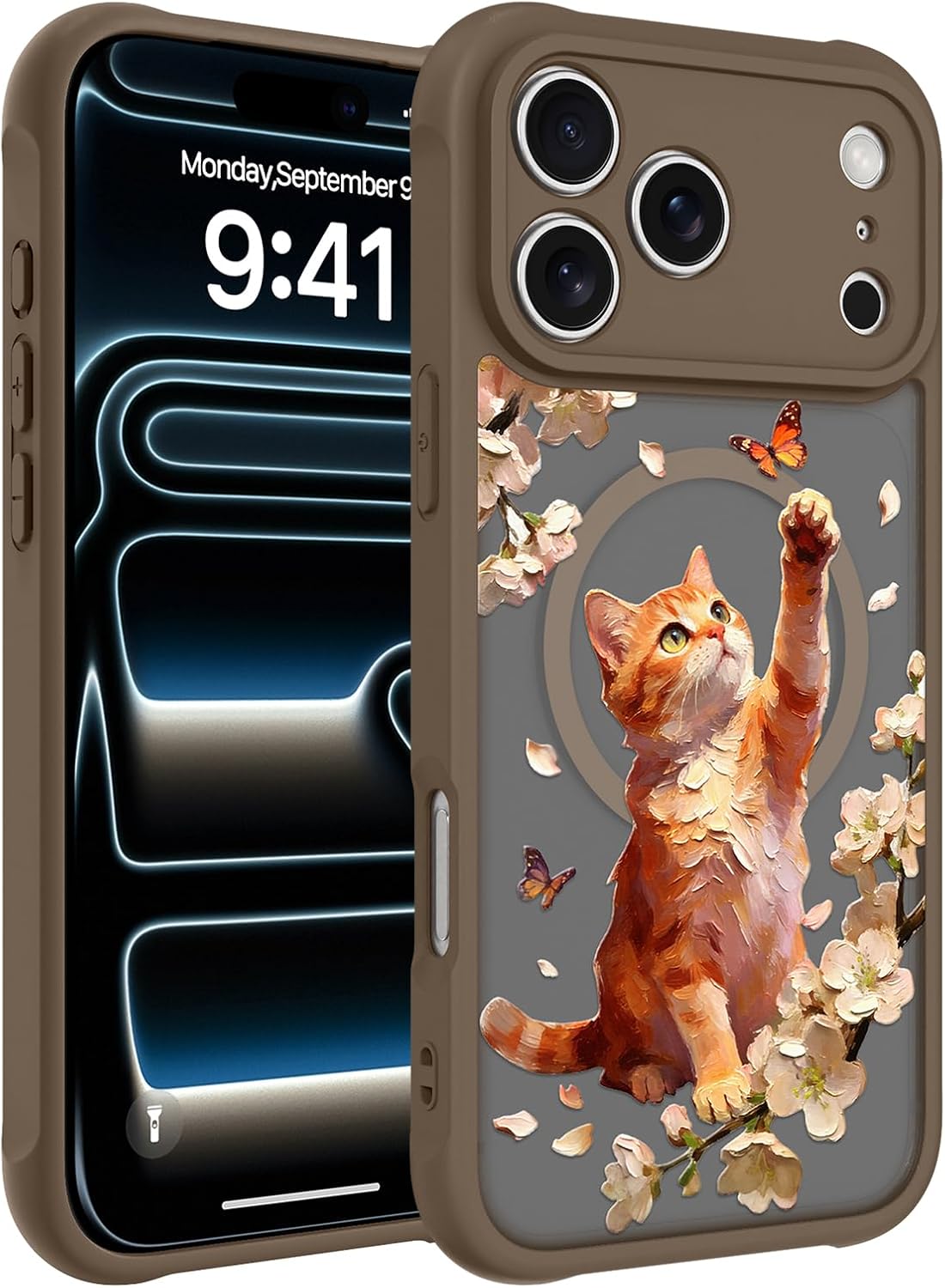 tharlet Magnetic for iPhone 17 Pro Max Case Brown Oil Painting Kitten | Slim Translucent Matte [MagSafe Compatible] Full Camera Protection With Screen Protector, Military-Grade Drop Protection