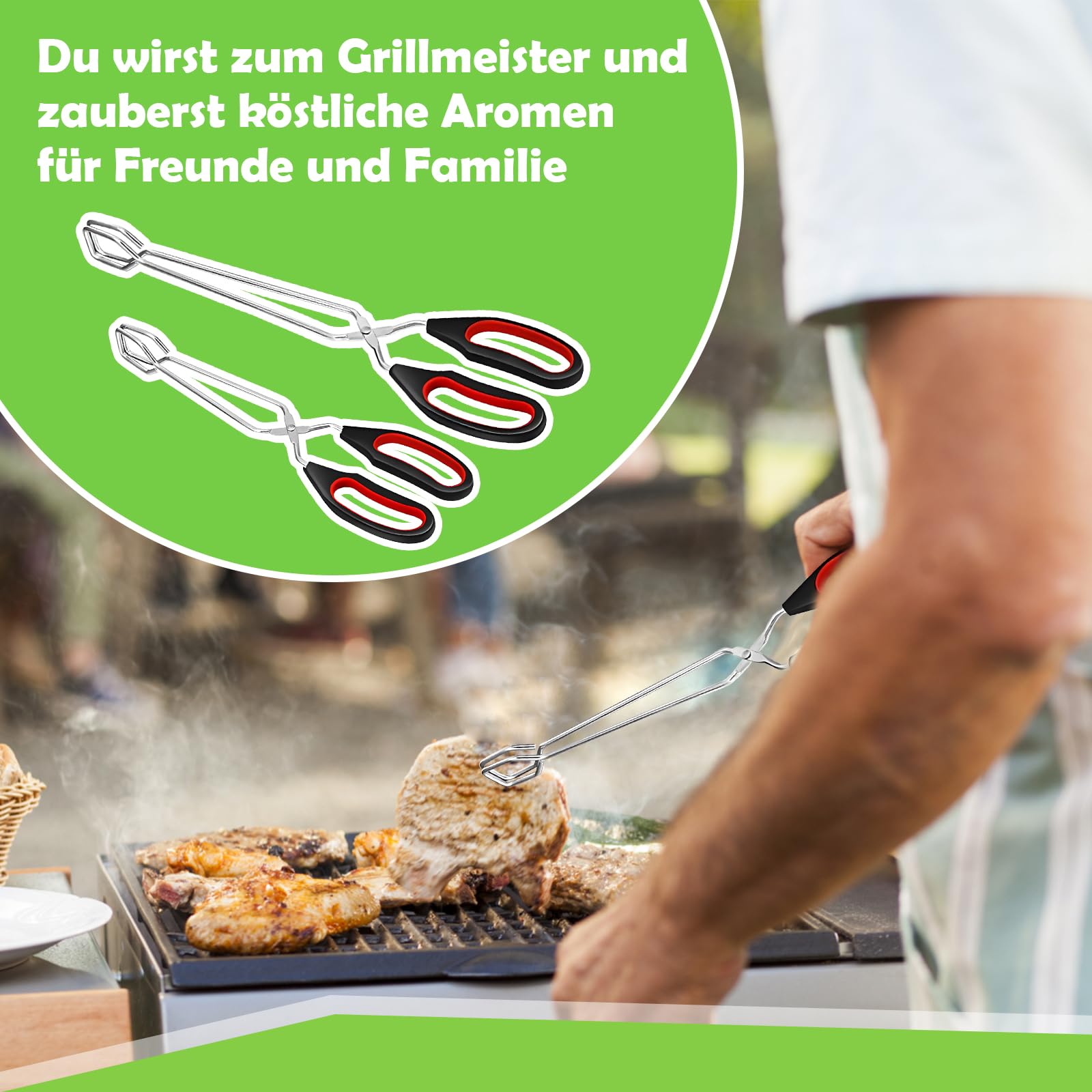 Lot de 2 pinces à barbecue inox avec poignées antidérapantes et chaude - Pince à charbon de bois pour cuisine, pâtisserie, BBQ