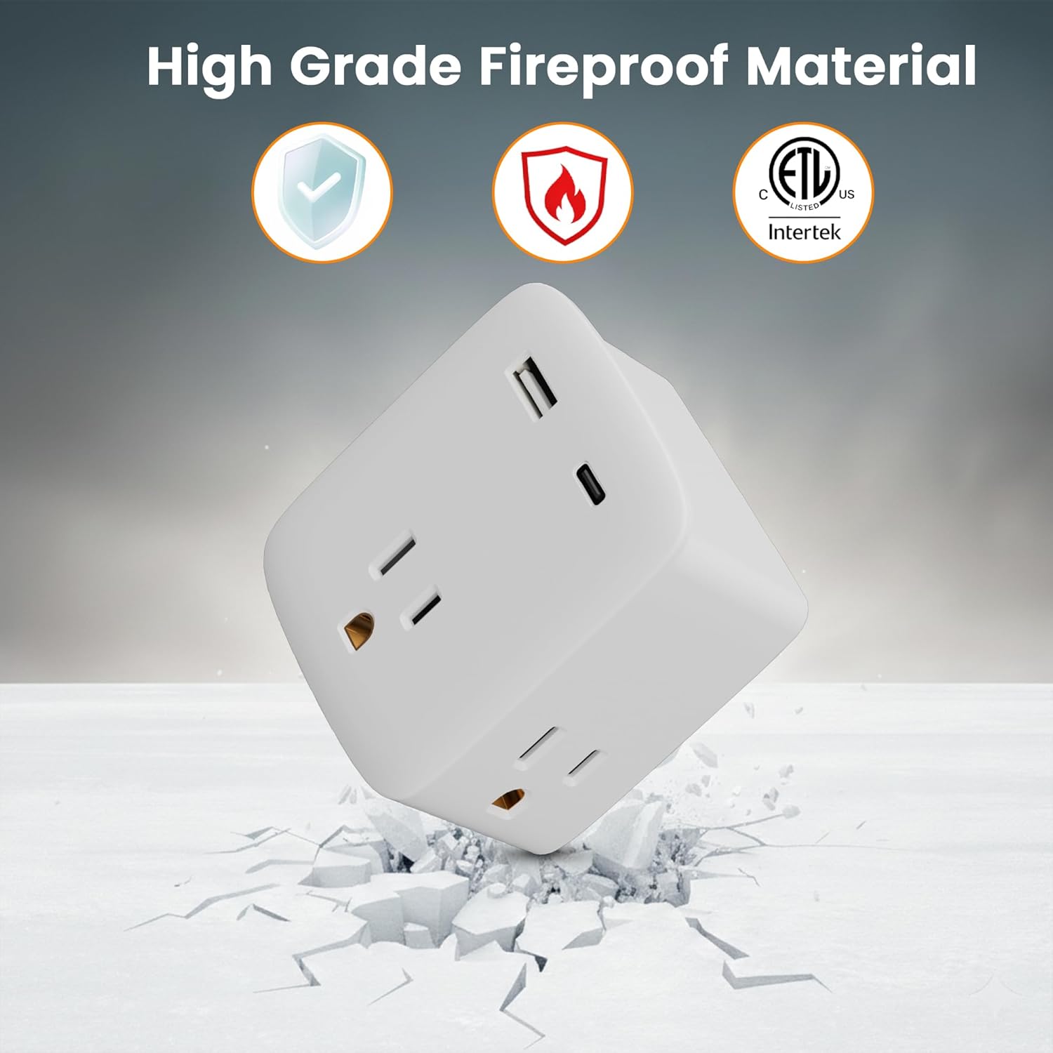 Multi Plug Outlet Extender, 3 AC Outlets with 2 USB Charging Ports (1 USB-C/1 USB-A), 3-Sided Power Strip with Lip, Small Wall Tap Plug Splitter for Cruise Dorm Essentials Home Office, ETL Listed