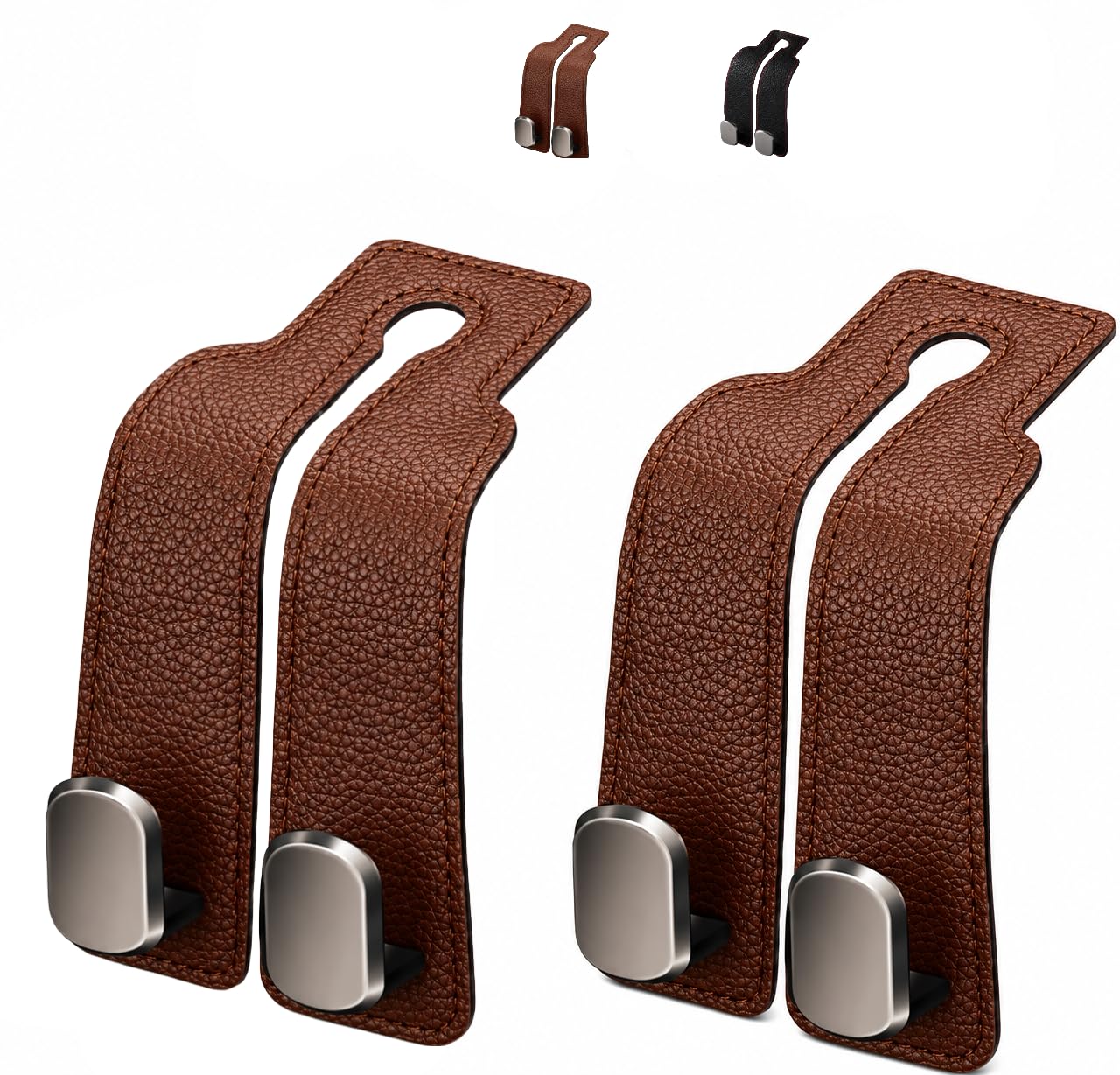 Premium Leather Car Seat Head Rest Hook Pack of 2 | Universal Headrest Bag Holder for Handbags, Grocery Bags & Back Seat Storage | Car Interior Seat Accessories (Brown)-image-7