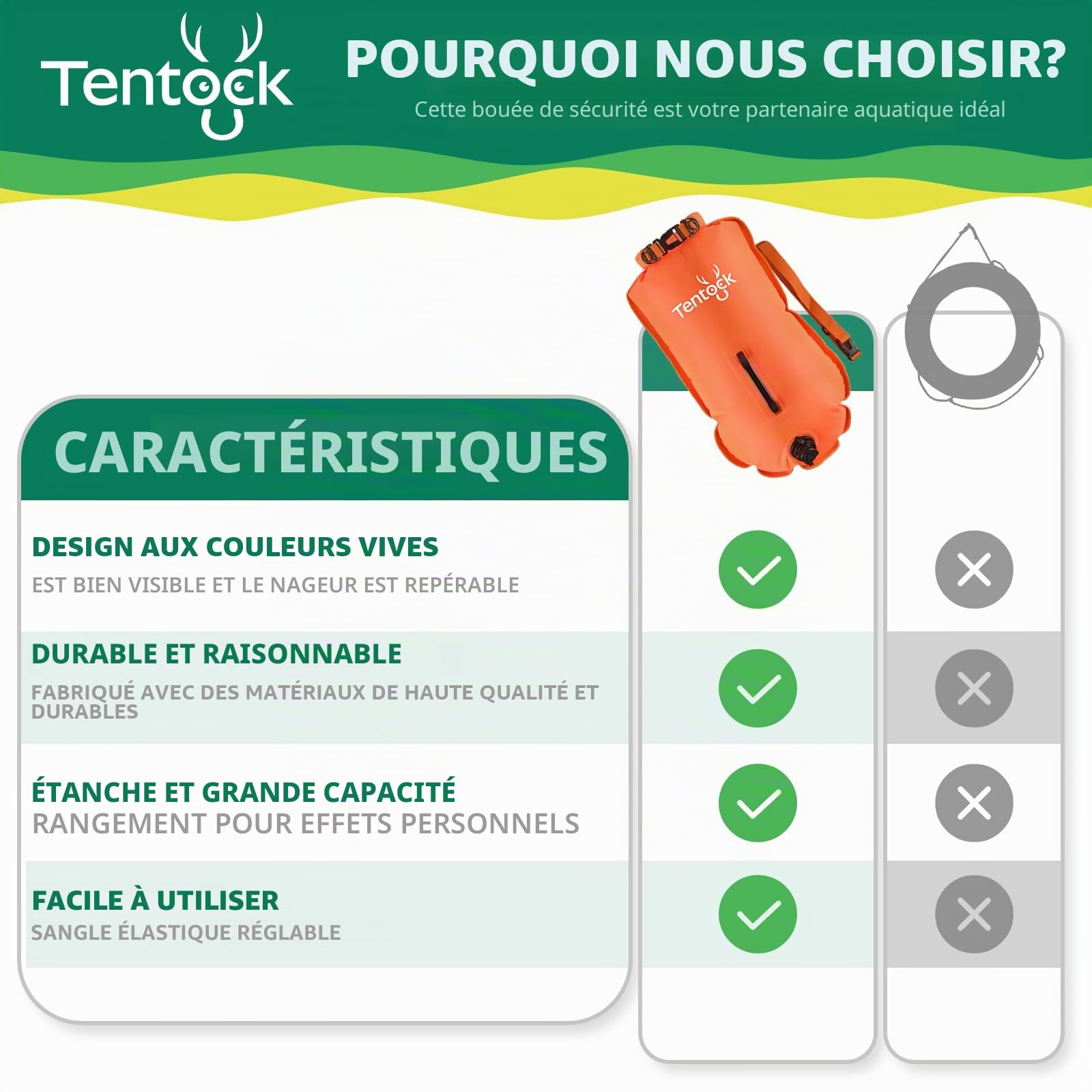 Tentock Bouée de natation pour adultes, sports nautiques en plein air, nouvelle mise à niveau pour la natation 2026, bouée de plongée, coussin de natation, sac étanche, sac humide, 28 l (orange)