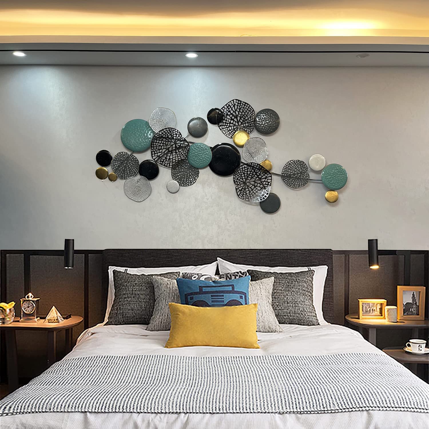 HUSTA 3D Metal Flower Wall Art Decor, Large Modern Hanging Handmade Sculpture 79x40in Home Wall Decoration for Living Room Bedroom Office Bathroom Kitchen