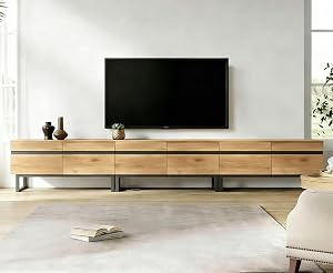 Wampat Modern TV Stand for 110 inch TVs, 3 in 1 Entertainment Center with Storage Cabinets and Metal Base, Media Console for Living Room, Oak