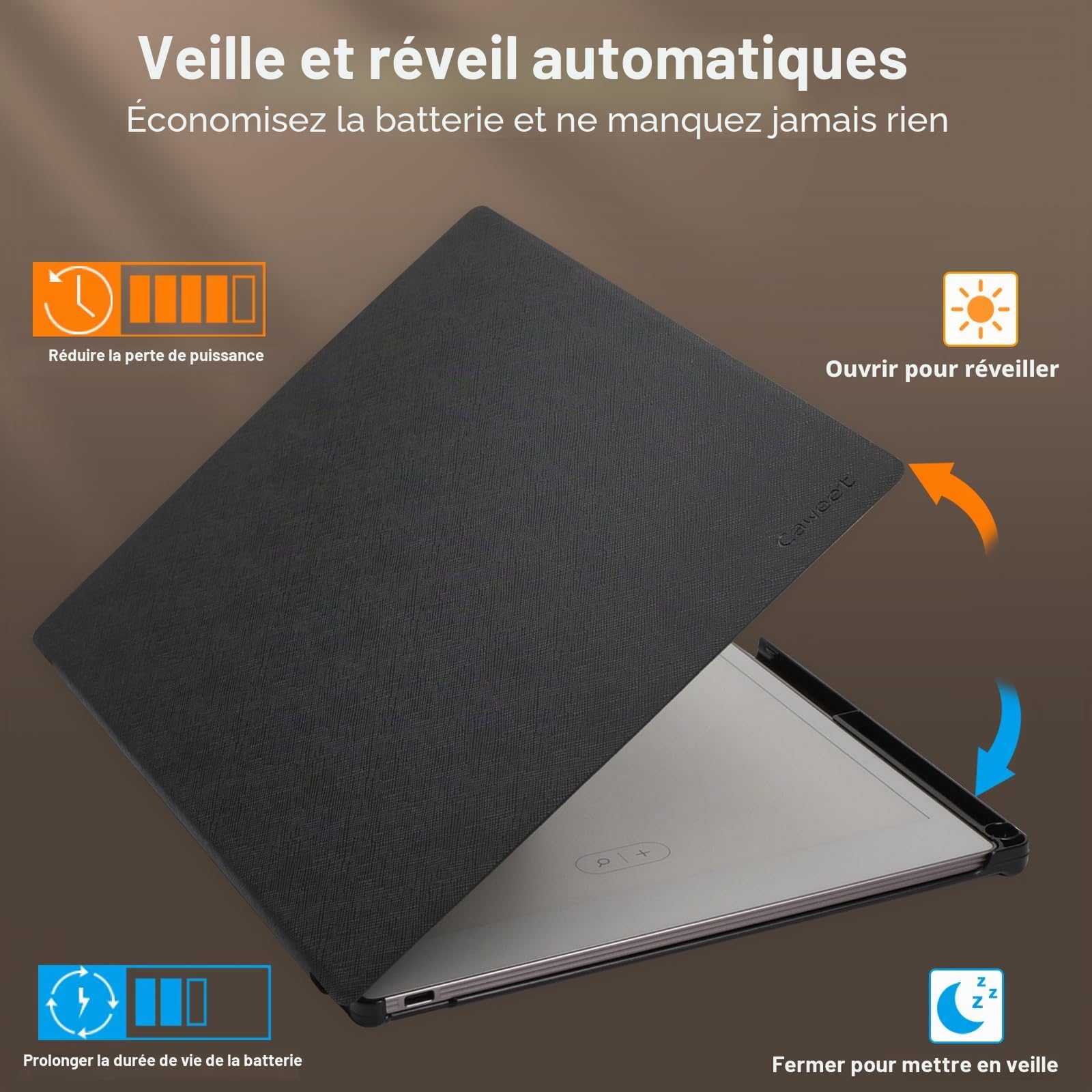 Caweet Étui avec Support pour Remarkable Paper Pro 11,8" 2024, Coque arrière Rigide de Protection avec Fonction Veille/réveil Automatique avec Porte-Stylo et dragonne, Noir