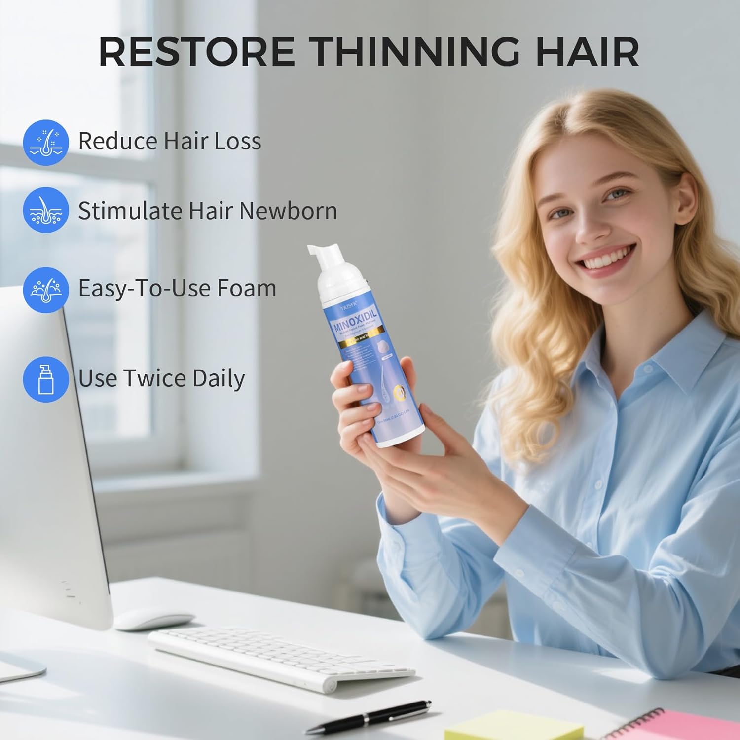 5% Minoxidil Foam for Men & Women, Hair Regrowth Treatment for Thinning Hair & Beard Growth, Extra Strength Topical Foam, Clinically Proven Hair Loss Treatment, 6 Month Supply (14OZ Total) - Image 5