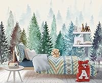 Vista 2 de Papel tapiz de pared para guardería infantil de bosques de acuarela coloridos, 137 x 100 pulgadas