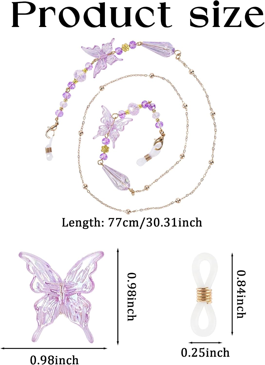 Butterfly Eyeglass Chain for Women, Adjustable Elf Sunglass Chain Glasses Charm for Eyewear Retainer Strap Preventing