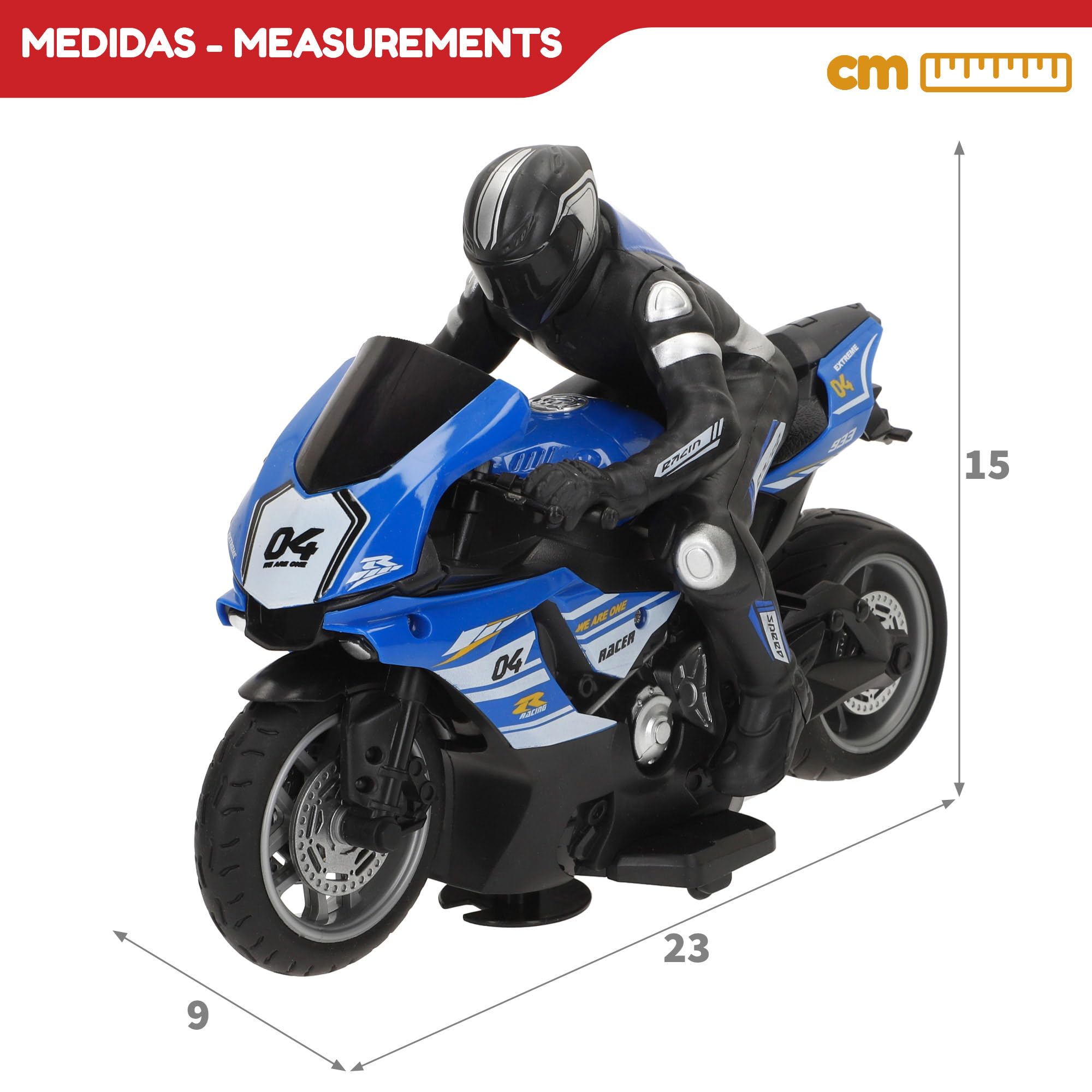 COLORBABY Speed & Go Moto teledirigida, Incluye piloto, Amarillo o azul, Escala 1:10, Velocidad 8 km/h, Frecuencia 2.4 GHz, Control remoto, Motos radiocontrol eléctricas, Juguetes niños 6 años (41364)