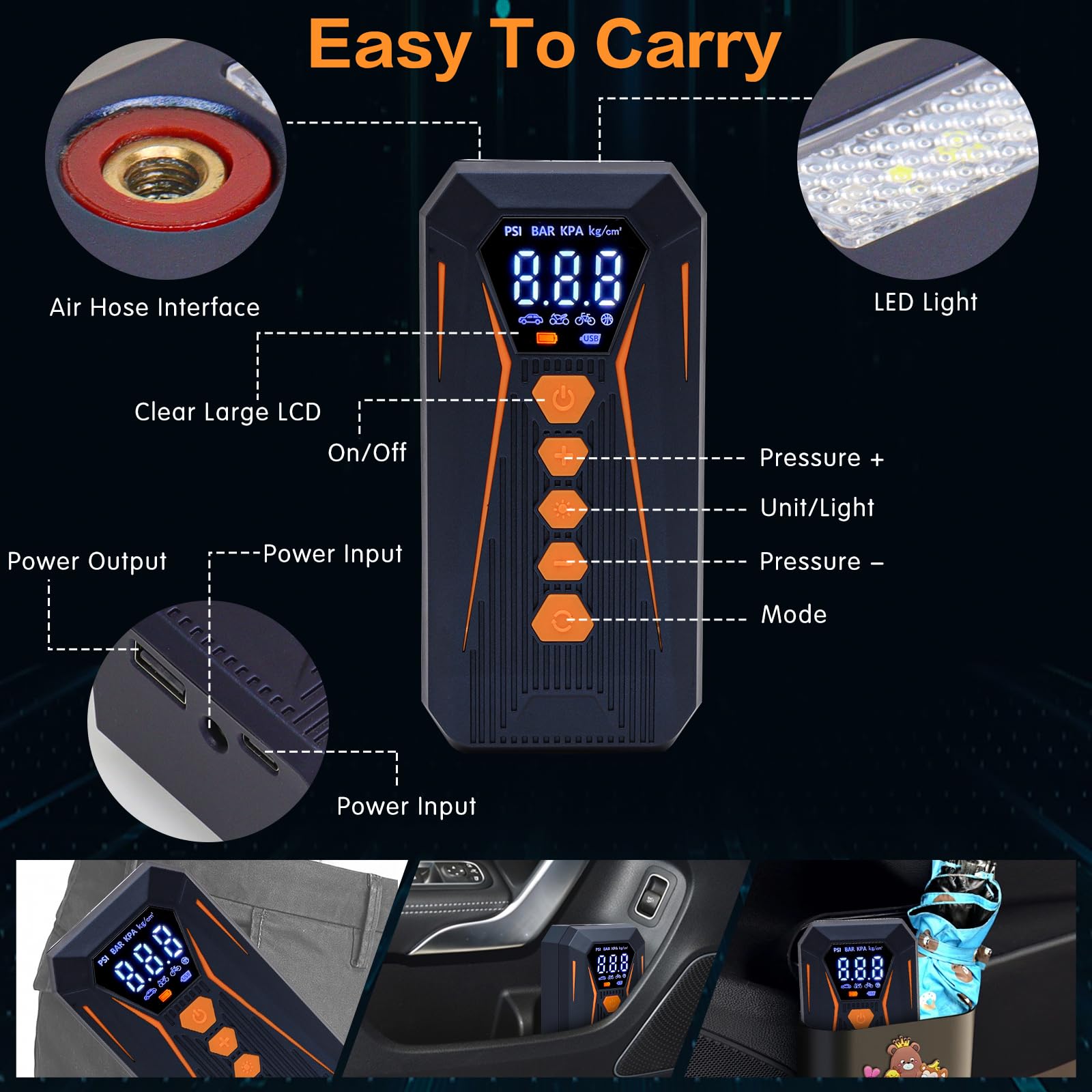 Compresseur D'air Portable 150 PSI - Gonfleur Pneus Voiture, Vélo - Pompe électrique Avec écran LCD