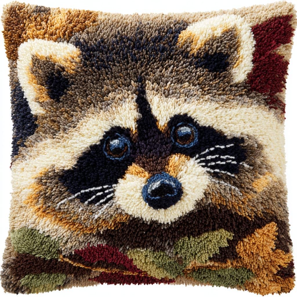 WallustrioaW Latch Hook Kits Pillow 17x17in,Animal Raccoon