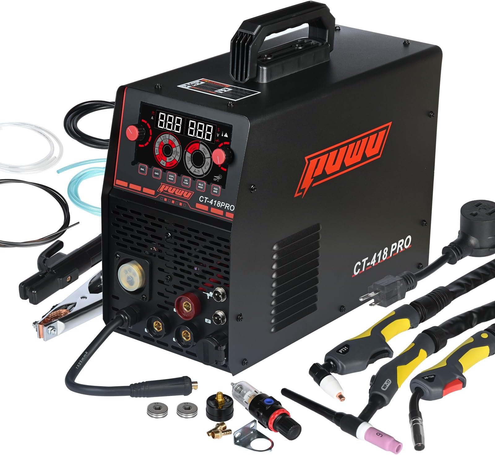 Plasma Cutter Welder Combo, Gas MIG/Gasless MIG/HF TIG/Stick/CUT/Spool Gun Compatible 6 in 1 Aluminum Welding Machine with 200A MIG/TIG/Stick & 50A CUT,110V/220V Dual Voltage Multiprocess Welder