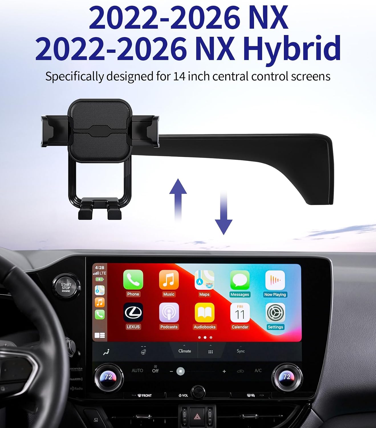 Car Phone Holder for Lexus NX/NX Hybrid 2022-2026, 14" Screen Fixed Clip, Auto Accessories Navigation Bracket, Interior Decoration Mobile Phone Mount, 360° Rotation