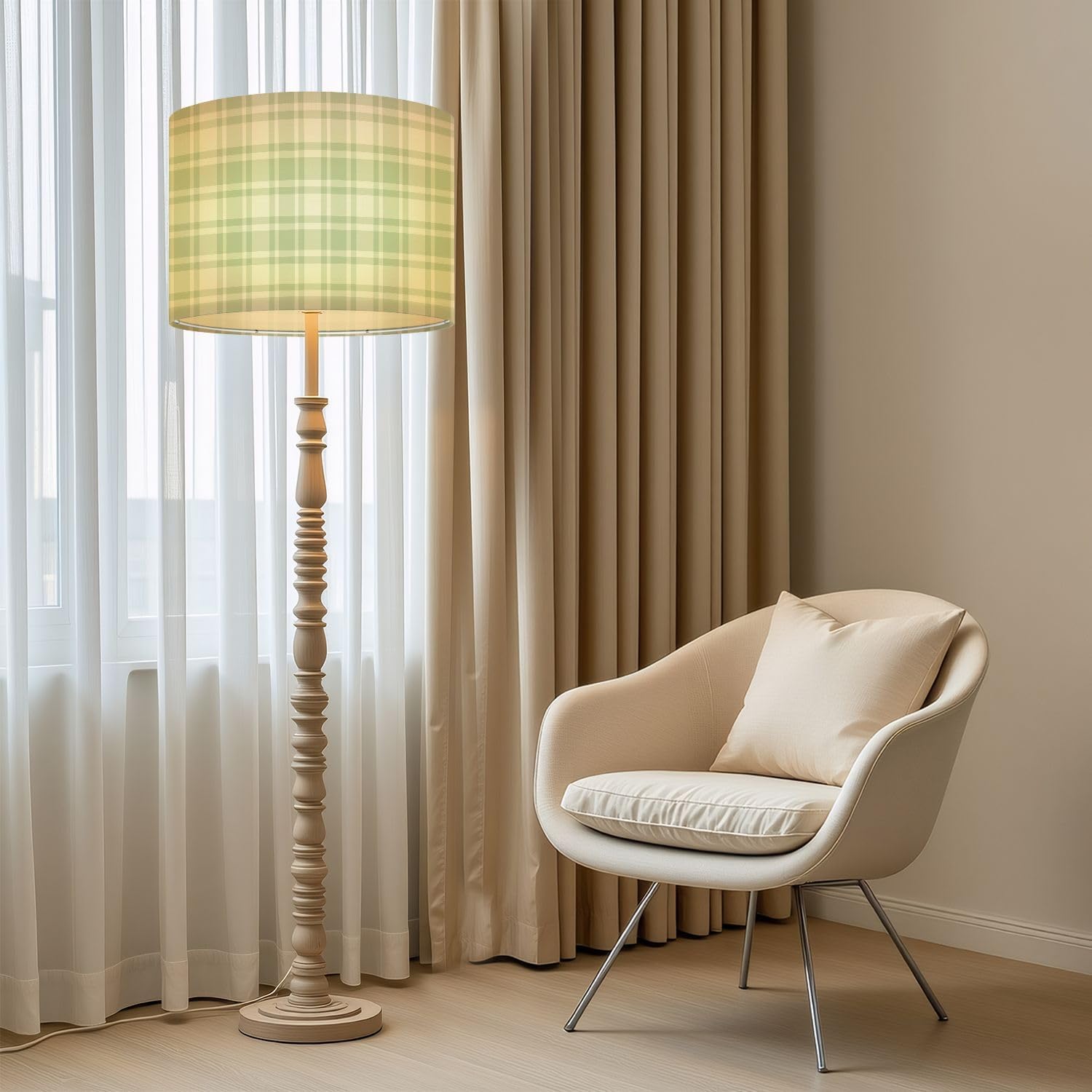 Large Lamp Shades for Floor Lamps Green plaid texture Easy Assembly Required Fabric Lamp Shades for Living Room Kitchen Room Decor 16x16x12in