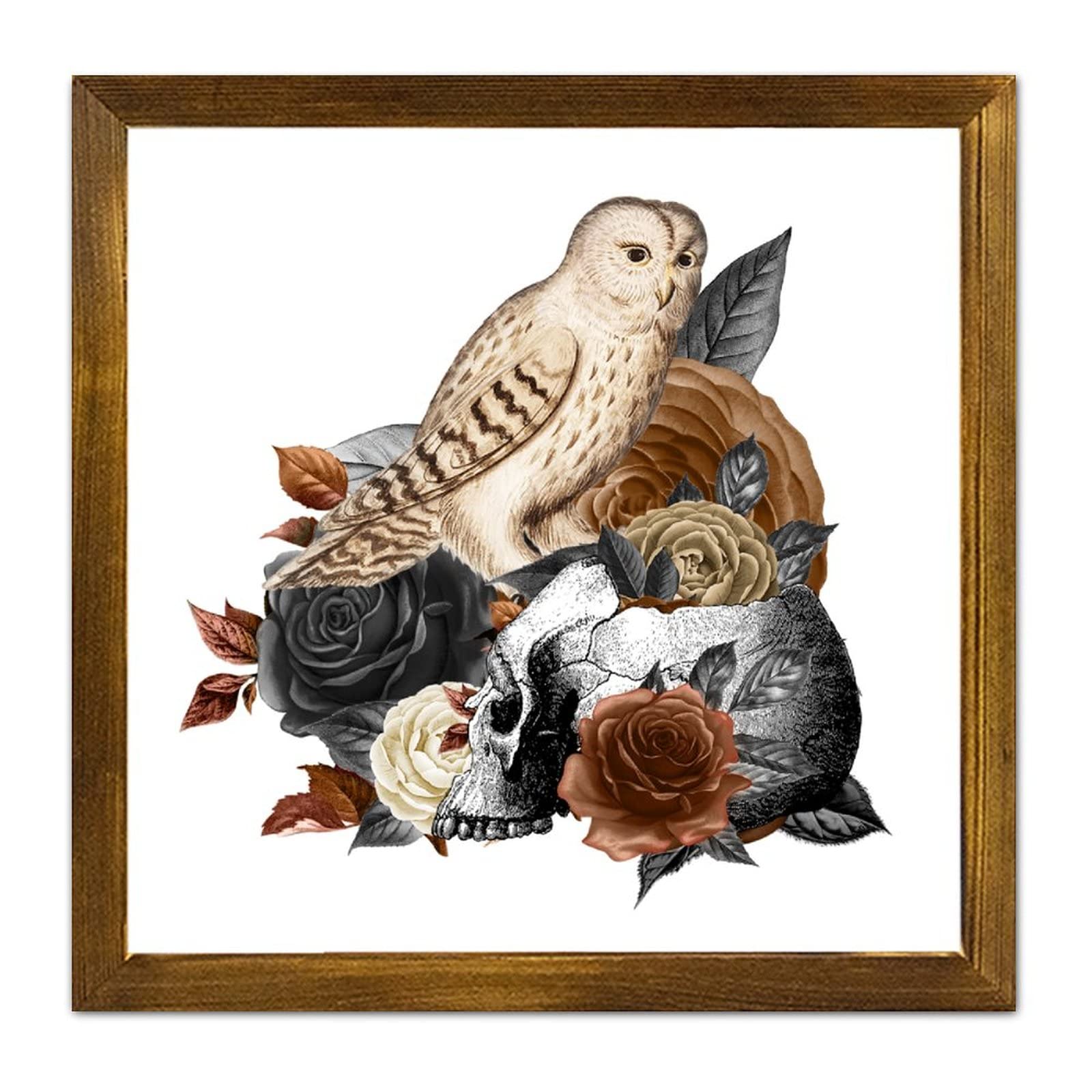 Panneau en bois Halloween chouette fleur marron pour décorer votre entrée de ferme hantée