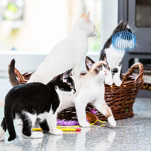 Miniatura 4 de Jecery 5 bolas de resorte para gatos, bolas elásticas para gatos, bobinas coloridas y juguetonas, juguete de acción interactiva, ratas enjauladas