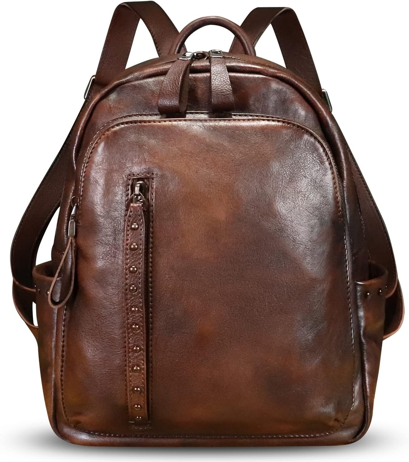 Genuine Leather Backpack Purse for Women Vintage Casual Daypack College Bag Handmade Cowhide Western Rivets Rucksack (Coffee) - Image 2