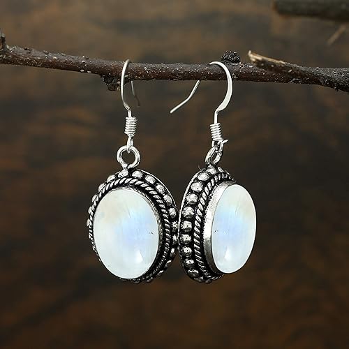 Miniatura 3 de Aretes de piedras preciosas semipreciosas naturales de forma ovalada de 15.15 quilates para mujer, aretes colgantes bohemios hechos a mano, joyería