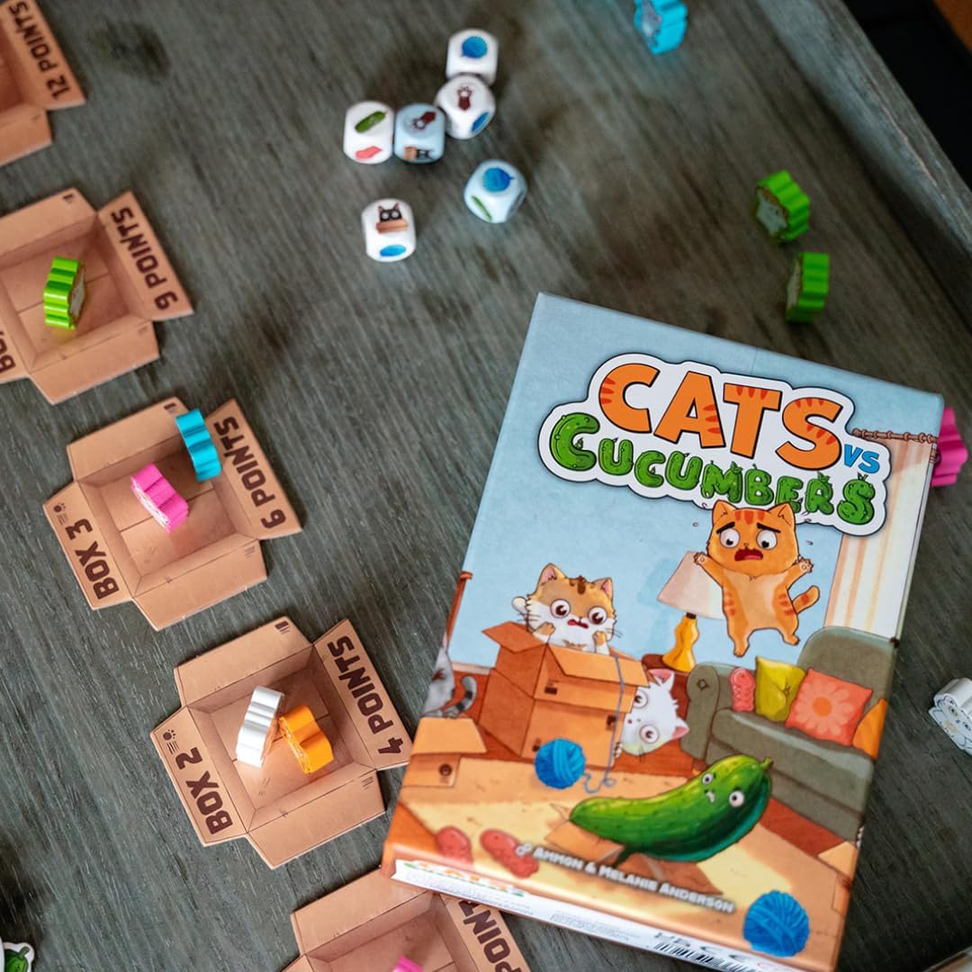 Envy Born Games Cats vs Cucumbers – Dice & Card Game | Hilarious Cat Themed Press Your Luck Game | Roll, Collect, and Outsmart Your Feline Foes | Family Friendly Fun for Teens & Adults