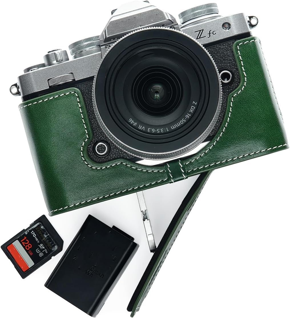 TP Original Handmade Genuine Real Leather Half Camera Case Bag Cover for Nikon Z fc Zfc Green Color