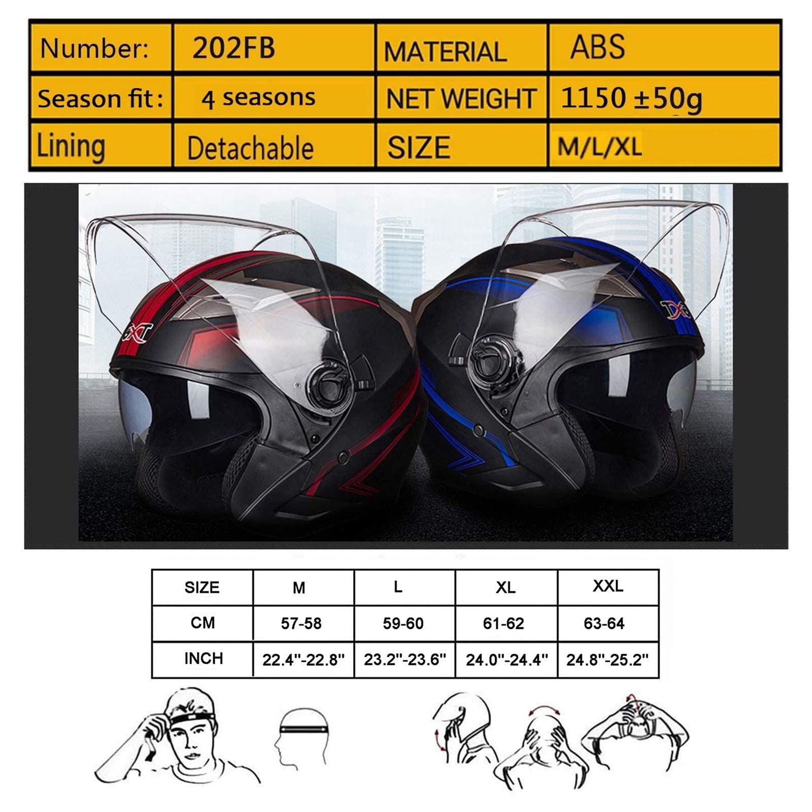 Casco Moto Aperto omologato ECE Casco Mezzo Casco Retro 3/4 per Moto da Corsa Casco Pilota Jet Motocross Vespa Ciclomotore Cruiser