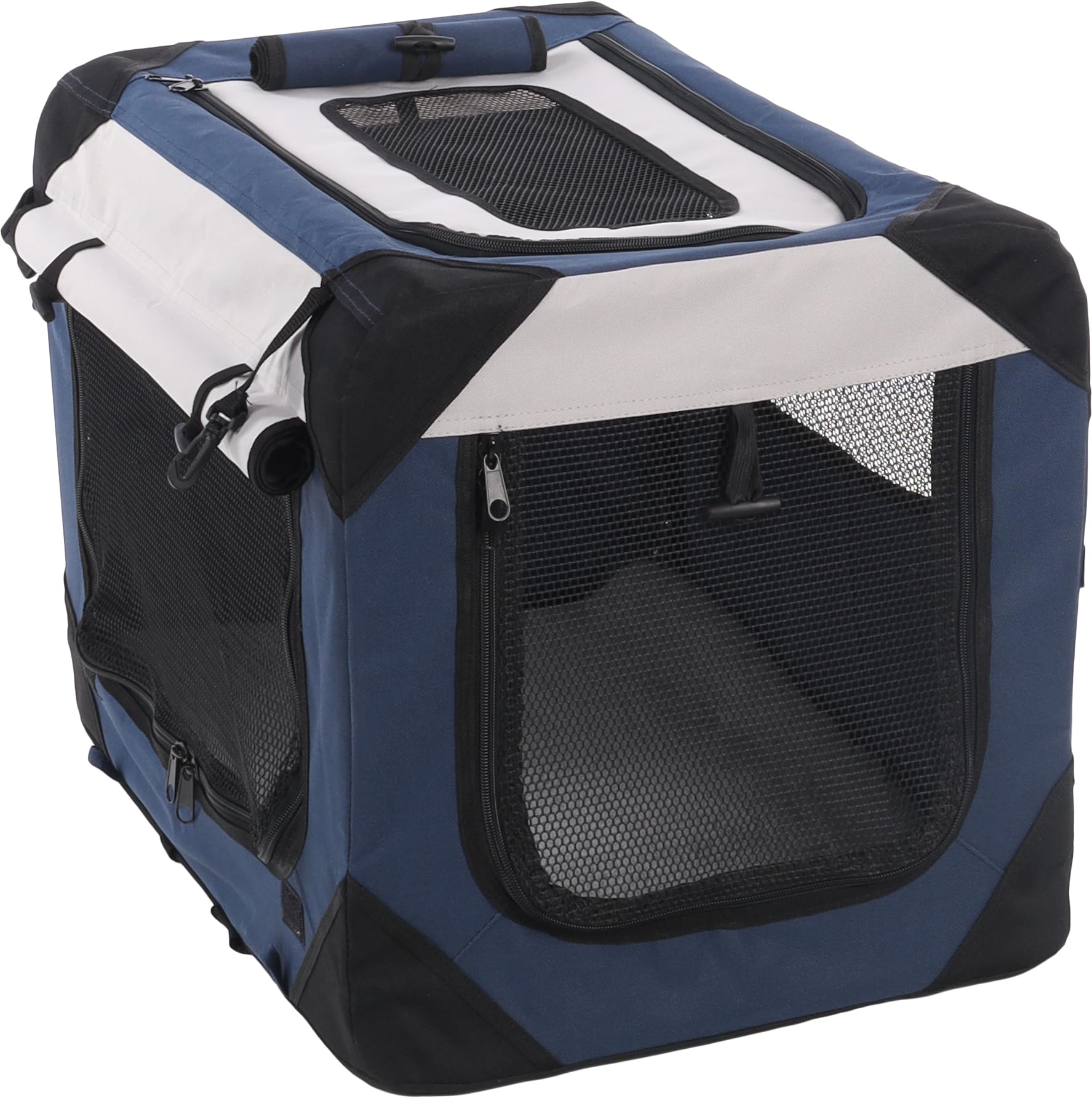 Flamingo Cage de Transport - Premium qualité Chien - Geronimo Bleu 42x60x42cm - Cadre renforcé et Pliable - Lavable - Fond Amovible - Rideaux enroulables,possibilité pour Attacher Une Gourde