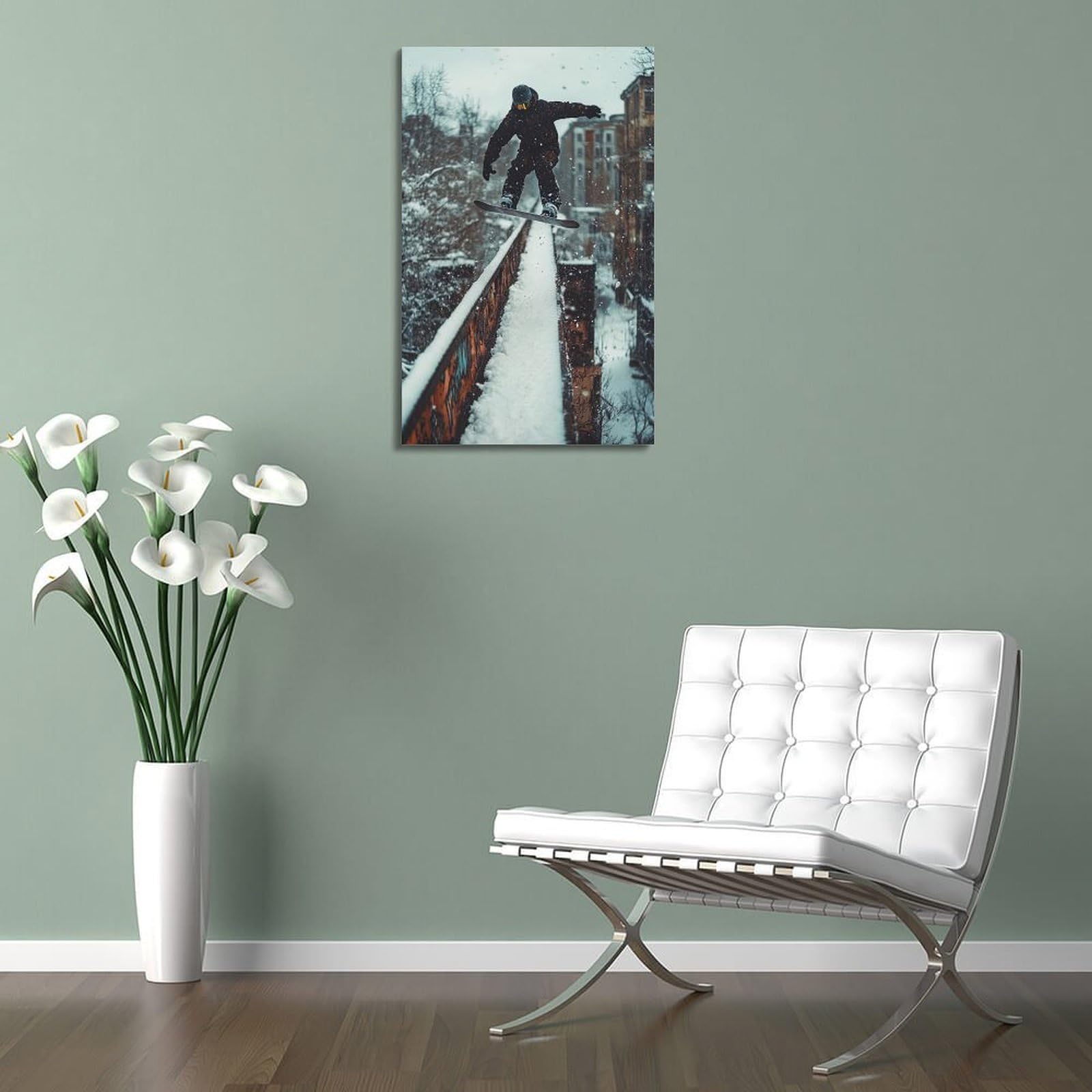 WGJYMX Poster da parete su tela, stile fotografico, documentario sportivo, snowboard sulla neve, decorazione moderna per camera da letto, 40 x 60 cm