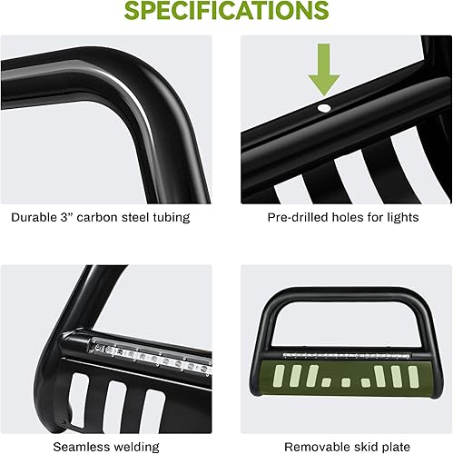 Miniatura 4 de AUTOSAVER88 Bull Bar con barra de luz LED compatible con Dodge RAM 09-18 15002019-2023 RAM 1500 Classic (Exl Rebel Sport) Tubo de 3 pulgadas Rejilla