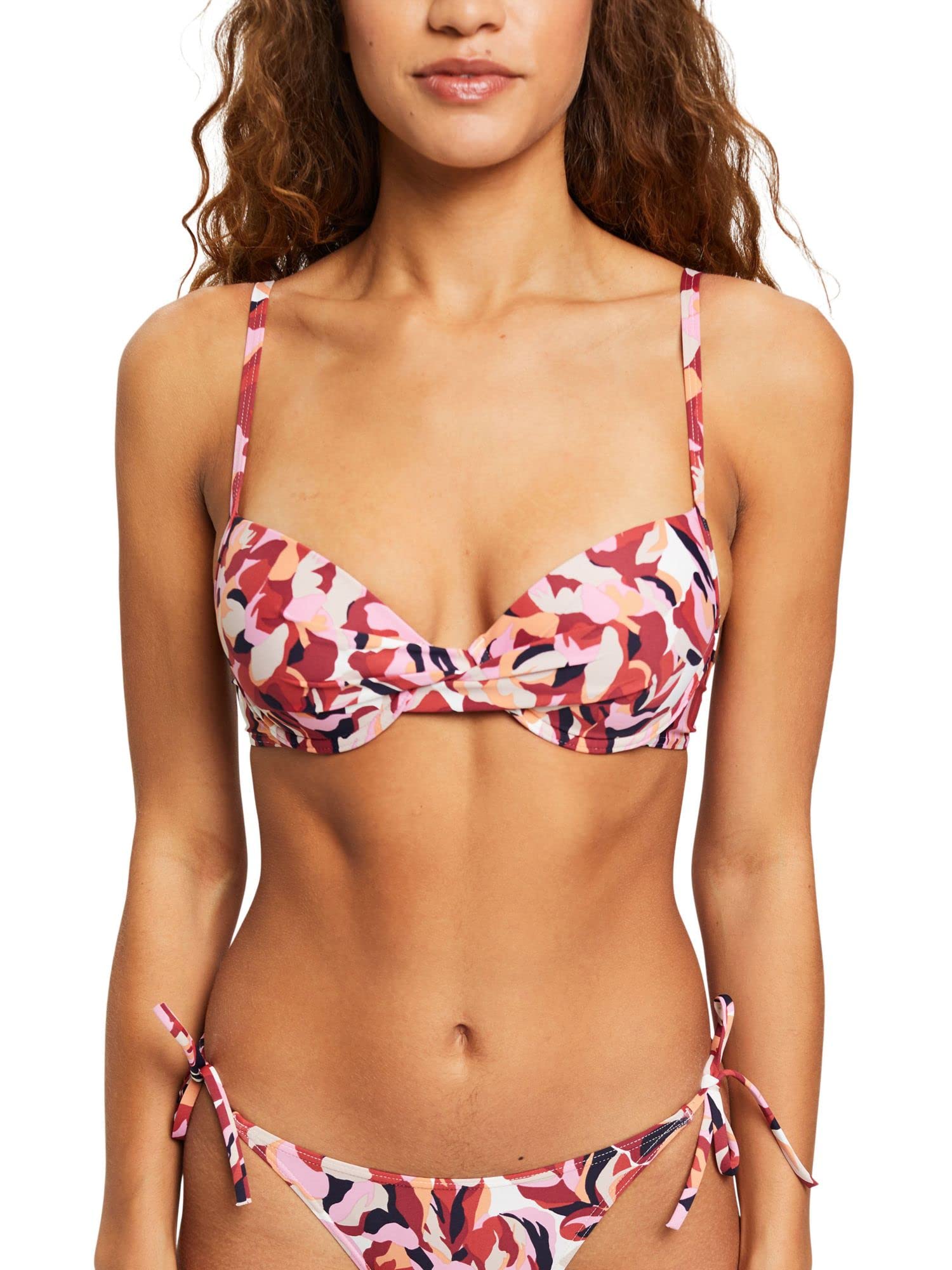 ESPRIT Padded Underwired Bikini Top with Floral Print, Dunkelrot, 36 / 70C
