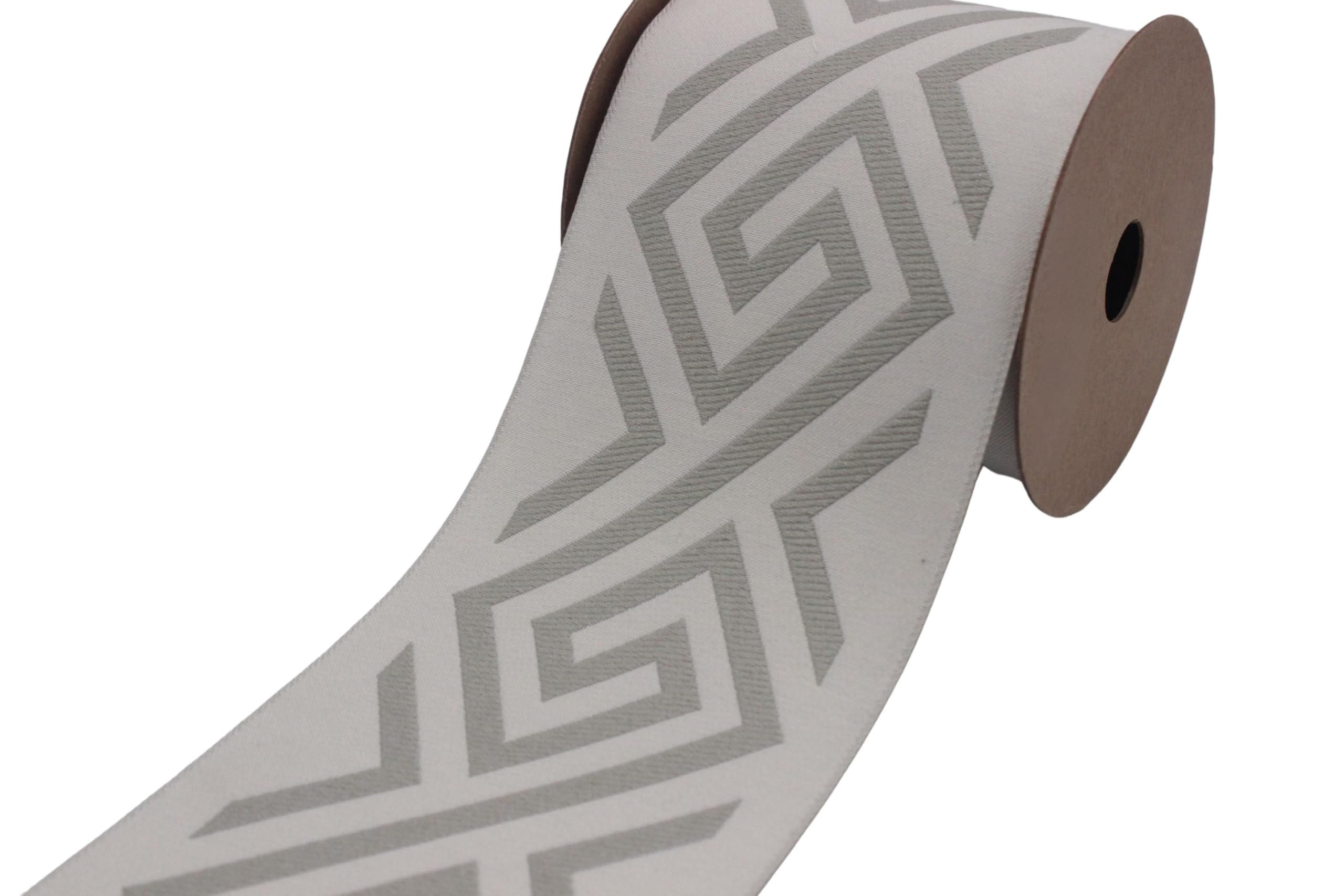 Ruban jacquard haut de gamme beige et gris 100 mm pour draperies raffinées