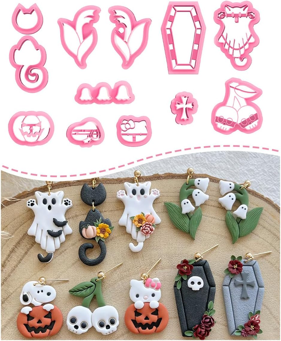 Keoker Halloween Polymer Clay Cutters - 12 Shapes Halloween Pumpkin Clay Earring Cutters