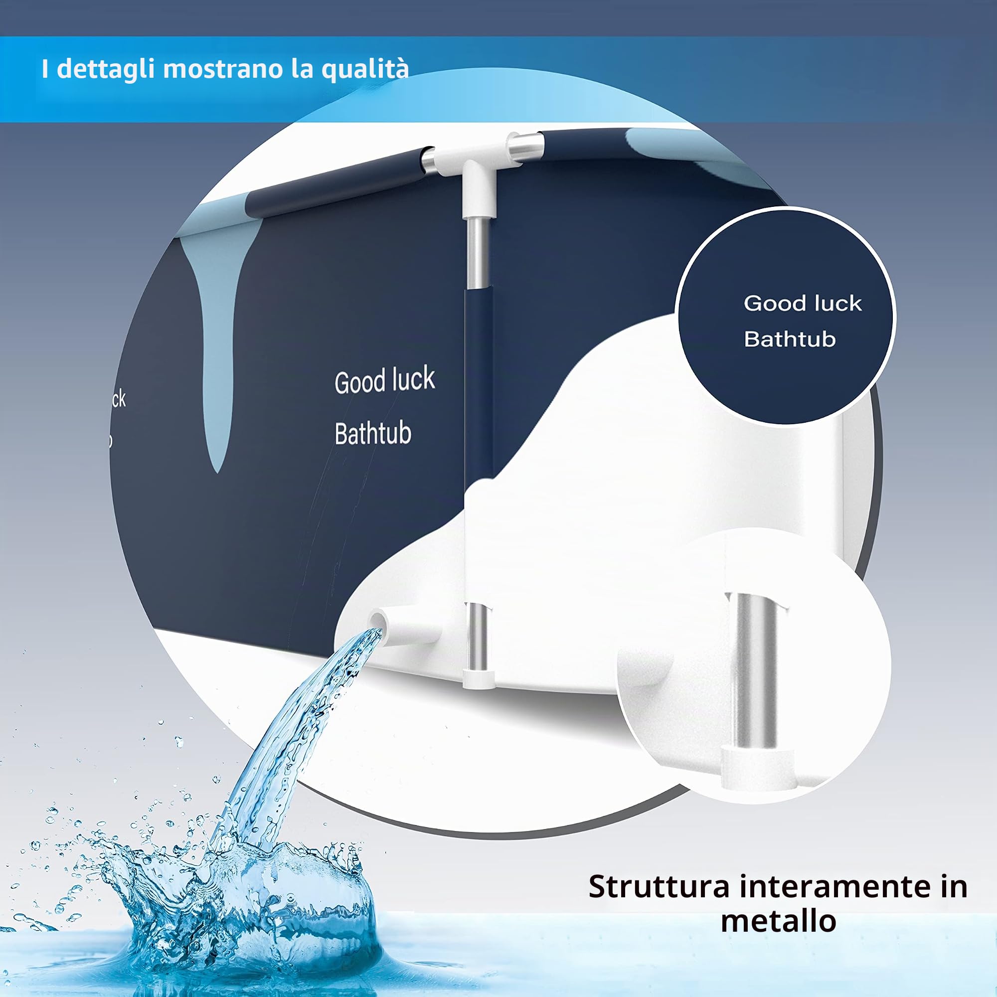 Vasca da bagno pieghevole portatile 140 cm con telaio in metallo, grande famiglia per adulti, conversione efficace da bagno caldo e freddo, 140x60x55 cm
