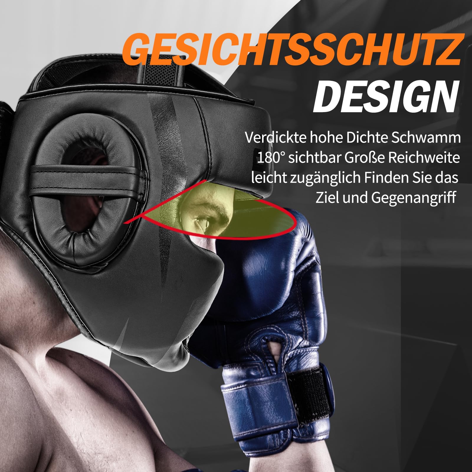 FIVING Kopfbedeckung für Boxen, kopfschützer für Kampfsport, MMA Training,Kickboxing Kopfbedeckung, Helm für Muay Thai, Grappling, Kickboxing (Schwarz, M)