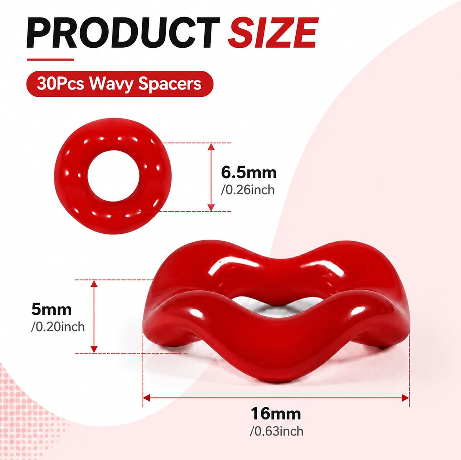 30 Pcs Acrylic Wavy Spacer Beads, Bright Red Flower Wave Focal Beads for DIY Jewelry Making, Pens, Bracelets, Necklaces, Earrings, Crafts (Red) image 3