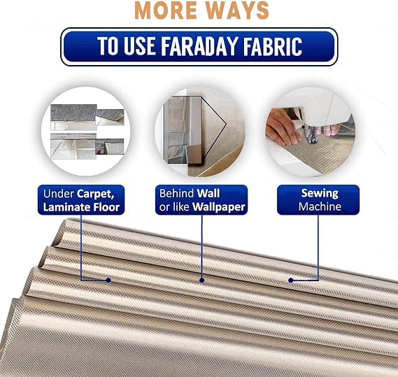 Faraday Fabric Nickel Copper Fabric Faraday Cover Fabric Conductive Fabric Block WiFi EMI Anti Radiation EMP RFID EMF Shielding,gold-6x1.1m