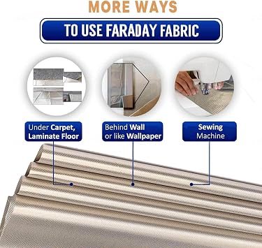 Faraday Fabric Nickel Copper Fabric Faraday Cover Fabric Conductive Fabric Block WiFi EMI Anti Radiation EMP RFID EMF Shielding,gold-6x1.1m
