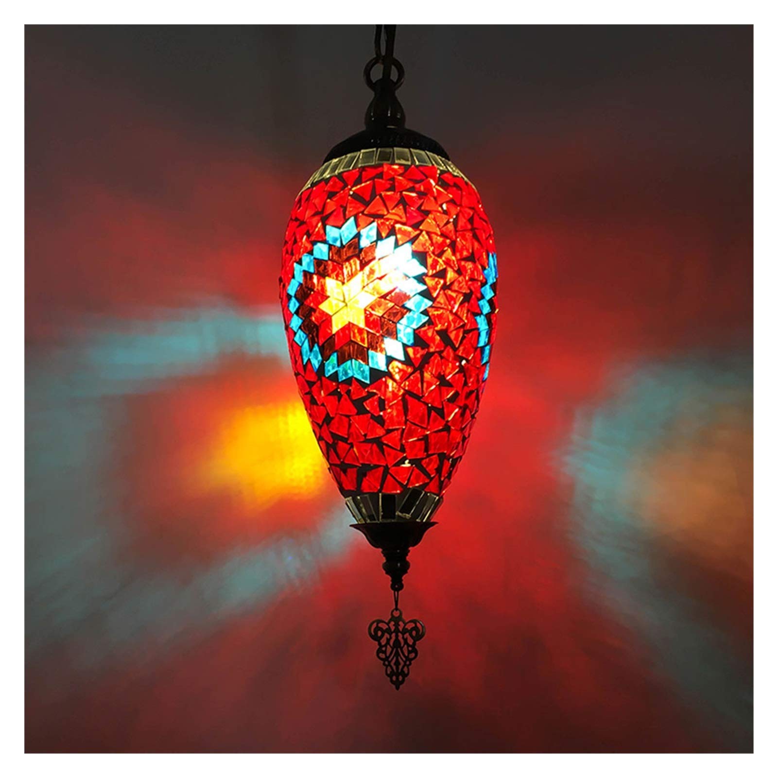 Lampada a Sospensione a Forma di Oliva a Forma di Lampada a Mosaico colorato a Mano colorato a Forma di lampadario Regolabile Squisito (9 Colori) Lampadina E14 (Color : Red)