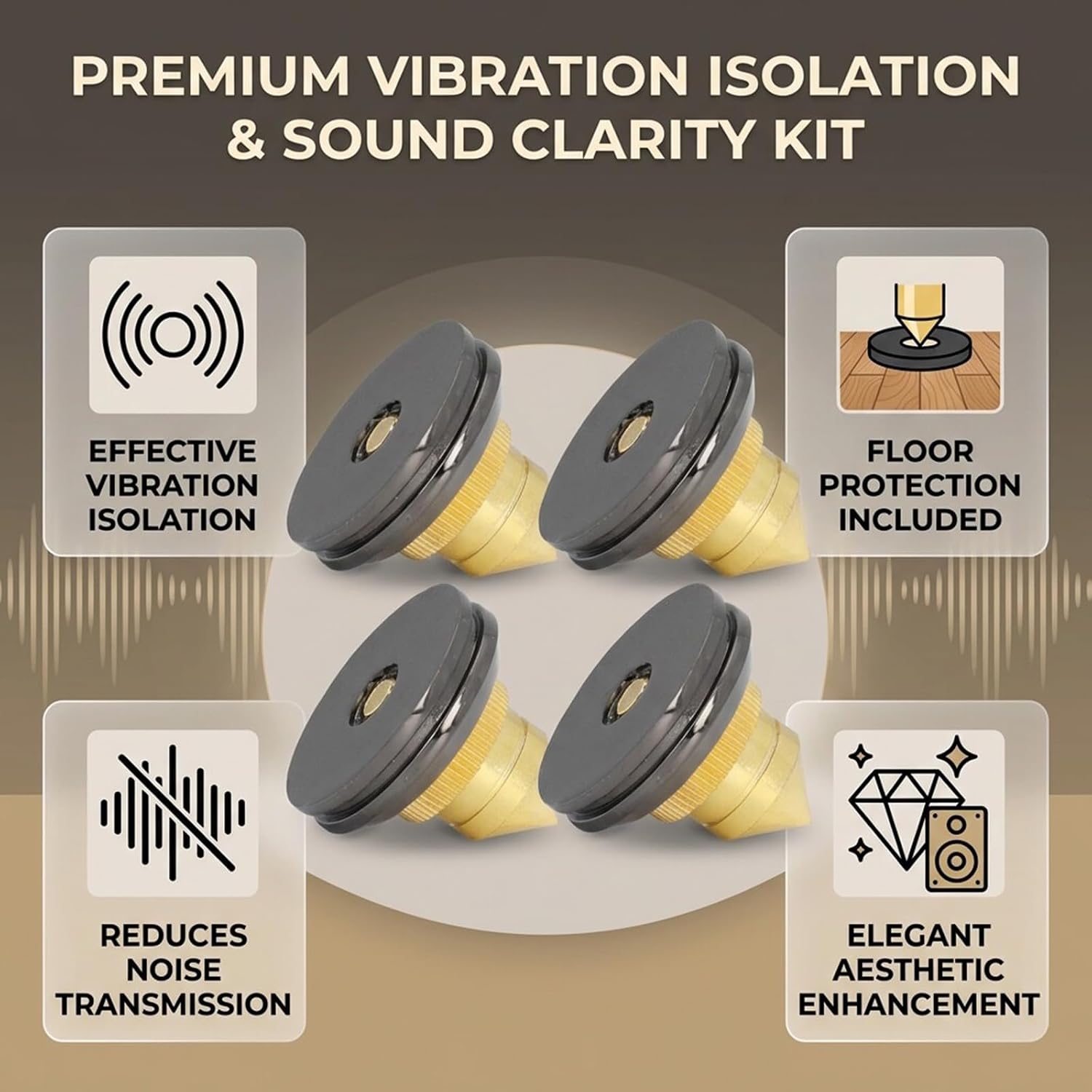 4PCS Golden Speaker Spikes, Adjustable Turntable Feet Aluminum Speaker Isolation Pads,HiFi SpeakerShock Absorber Spikes with Double-Sided Adhesive for Subwoofer CD Player Audio Amplifier