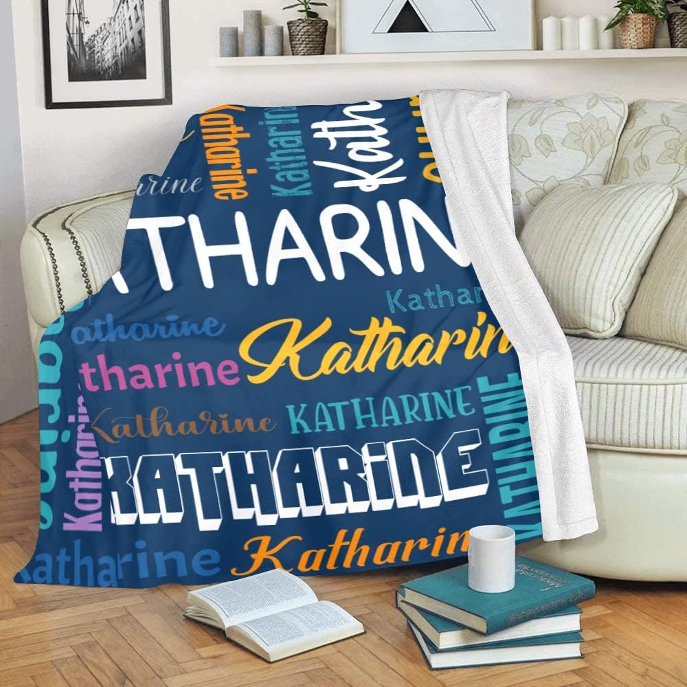 Personalized Blanket for Kids Adults Personalized Name Blanket Custom Blanket with Name Personalized Gifts for Christmas Birthday Valentines Day Mothers Fathers Day (Dark Blue&Colorful, 40"x50")