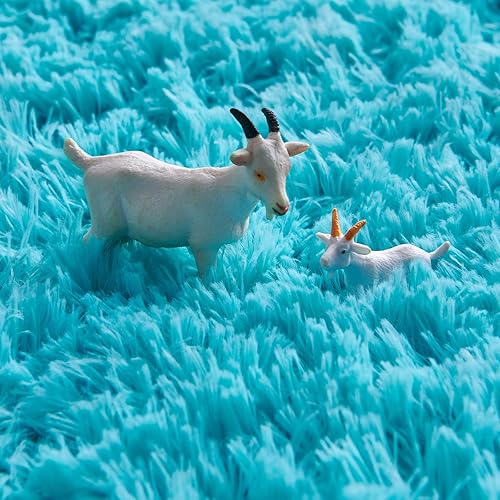 Miniatura 3 de FJZFING Alfombra redonda azul ultrasuave de felpa moderna de 7 x 7 pies para dormitorio de niños, alfombra circular esponjosa para cuarto de bebé,