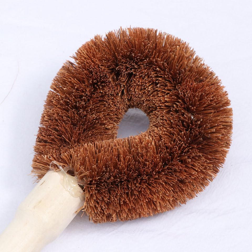 Image of Housoutil Kitchen Cleaning Brush Coconut Coir Pot Brush with Wooden Handle Non-Skid Scrubber for Dish Pan and Cookware Cleaning 9.05X3.34X1.57In