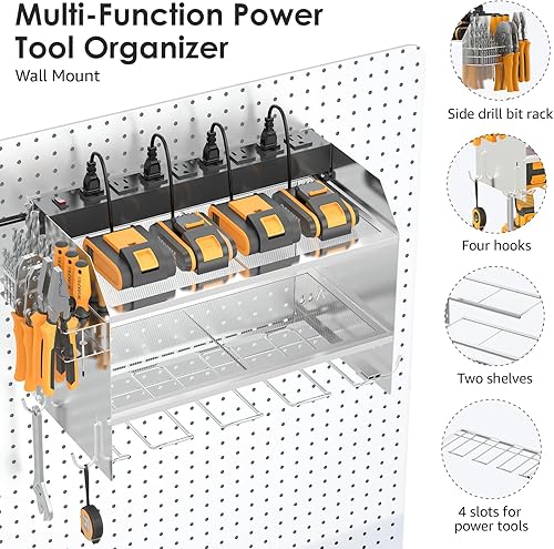 Miniatura 60 de CCCEI - Organizador modular de herramientas eléctricas para montaje en pared con estación de carga Estante de almacenamiento con ganchos