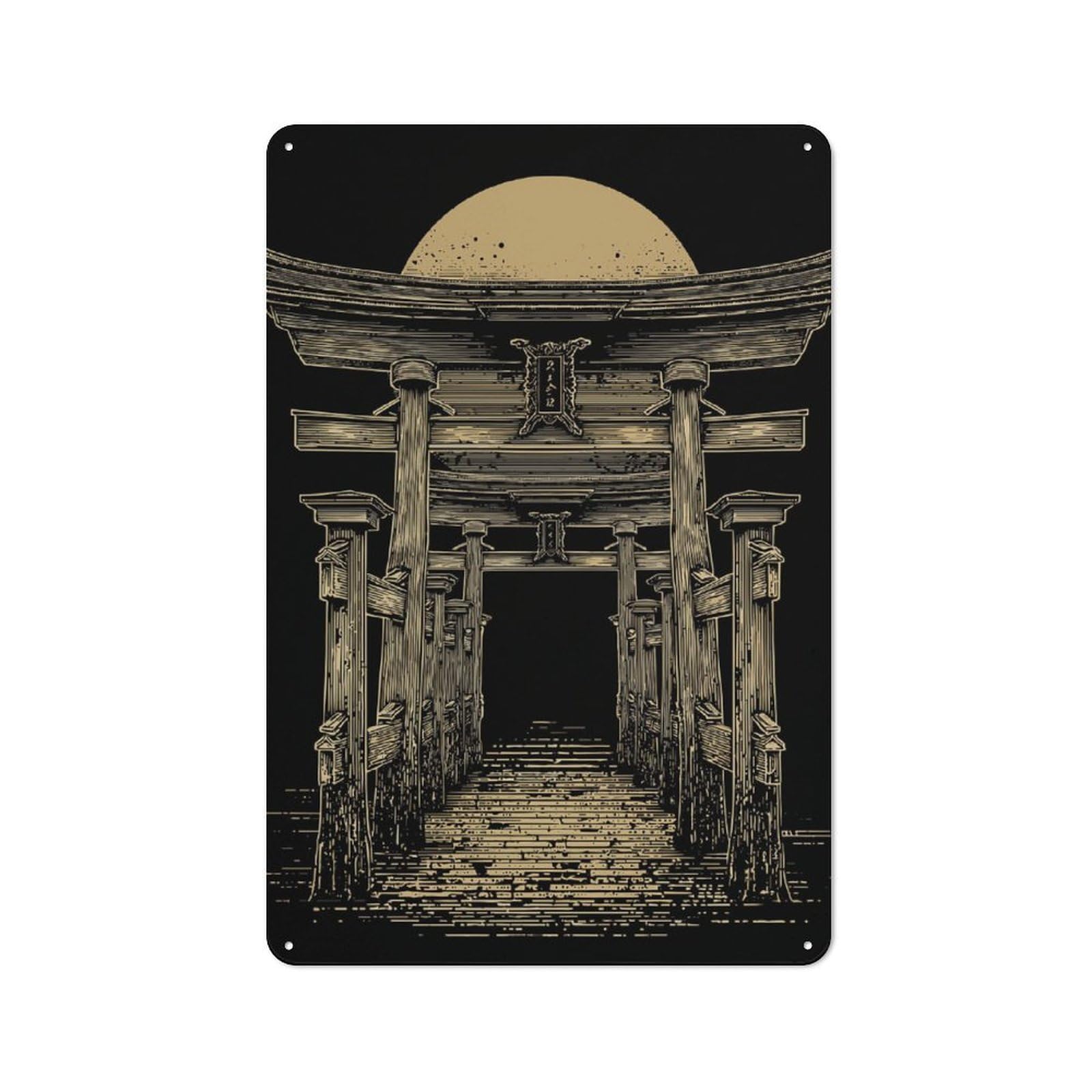 Junmoney Japanese Torii Gate With Rising Sun Tin Wall Plaque 30X20cm With For Garage Or Workshop, For An Autumn Wall Display In Garage And Workshop