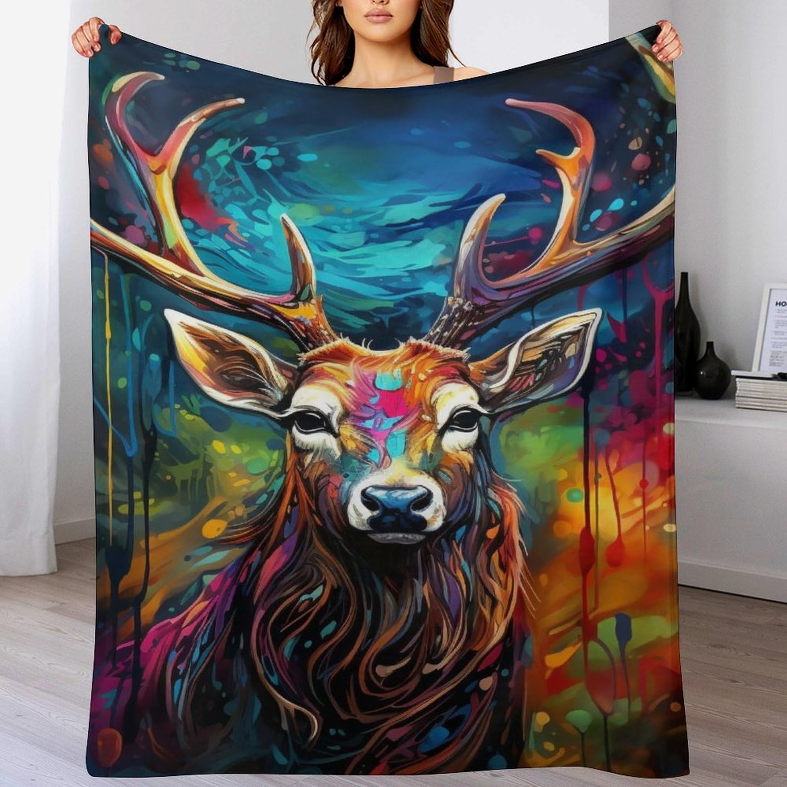Couverture flannel douce et chaude élan lavable en machine